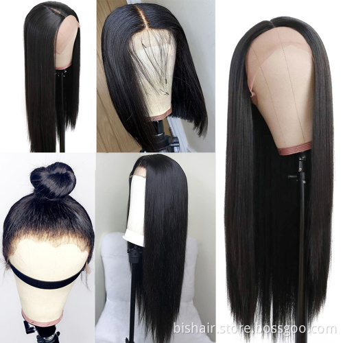 wholesale raw straight human hair Remy original bone straight Hair Black Women 100% Raw Brazilian Human Hair T Lace Frontal Wig